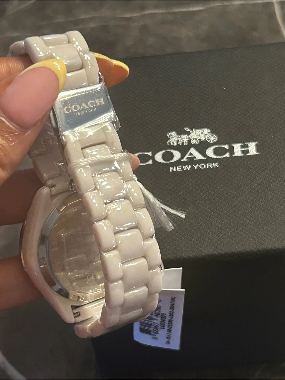 COACH Women's Ceramic Watch with Iridescent Crystal Bezel
